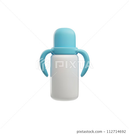 3D vector baby feeding bottle with blue closed cap on isolated background. 112714692