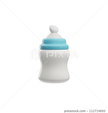 A 3D icon of a baby bottle filled with milk on a white background 112714693