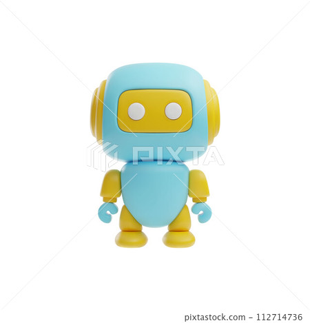 3D works in cartoon style, perfect for children's games, blue and yellow color. 112714736