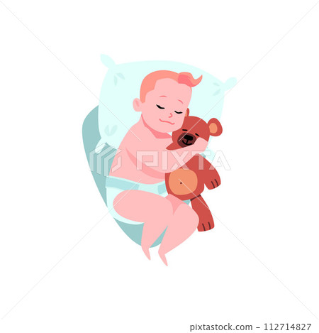 The child and the toy sleep peacefully, a reliable diaper. The child and the toy sleep peacefully, a reliable diaper. 112714827