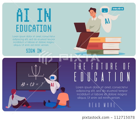Artificial intelligence in digital learning, flat banner set. 112715078