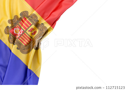 Flag of Andorra in the corner on white background. Isolated. 3D Rendering 112715123