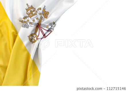 Flag of Vatican in the corner on white background. Isolated. 3D Rendering 112715146