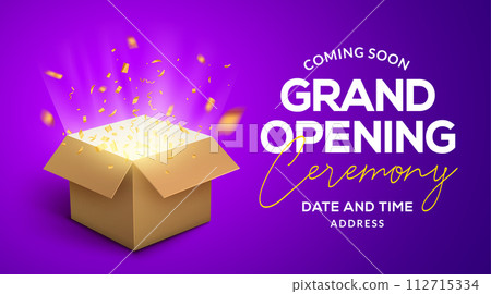 Grand Opening ceremony poster concept invitation gift box. Grand opening event decoration party Grand Opening ceremony poster concept invitation gift box. Grand opening event decoration party 112715334