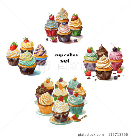 Cute illustration set of cupcakes Cute illustration set of cupcakes 112715866
