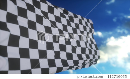 Checkered Racing flag. Racing Checkered Flag Waving in Wind. 3d illustration 112716055