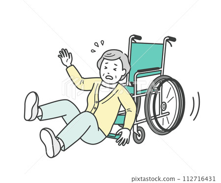 Elderly woman falling out of wheelchair 112716431