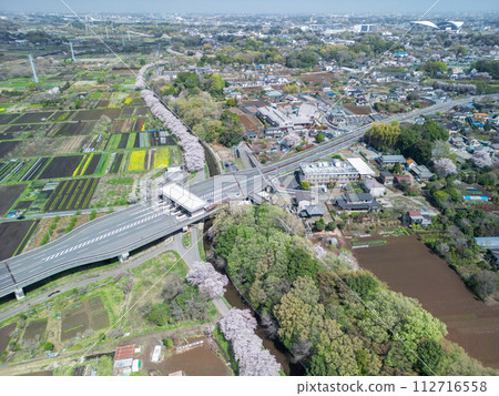 "Saitama Prefecture" Spring scenery near Niiminumuma Bridge seen from above by drone 112716558