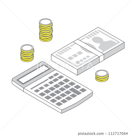 三維金錢和計算器插圖 三維金錢和計算器插圖 112717084