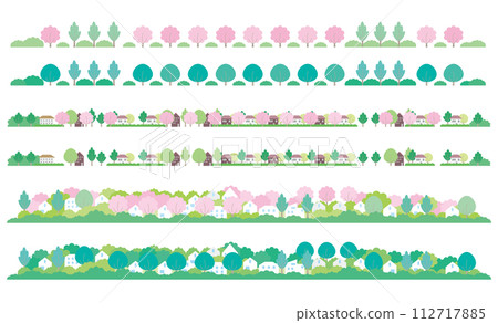 城市景觀插圖橫幅。季節性城市景觀插圖。 城市景觀插圖橫幅。季節性城市景觀插圖。 112717885