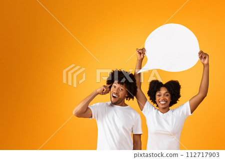 Inspired creative black man have great idea, posing with girlfriend 112717903