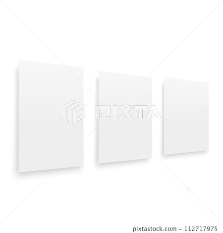 Three empty white vertical A4 poster or business card mockup. Vector Three empty white vertical A4 poster or business card mockup. Vector 112717975