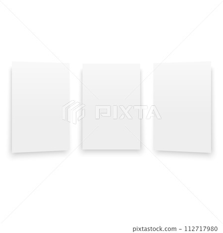 Three empty white vertical A4 poster or business card mockup. Vector Three empty white vertical A4 poster or business card mockup. Vector 112717980
