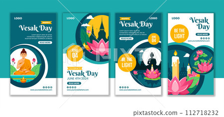 Vesak Day Social Media Stories Flat Cartoon Hand Drawn Templates Background Illustration 112718232