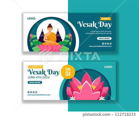 Vesak Day Horizontal Banner Flat Cartoon Hand Drawn Templates Background Illustration 112718233