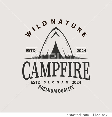 Camping logo wild forest design outdoor adventure illustration of trees and simple tent Camping logo wild forest design outdoor adventure illustration of trees and simple tent 112718370
