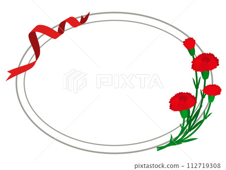 Mother's Day Oval message card template with carnations and ribbon 112719308