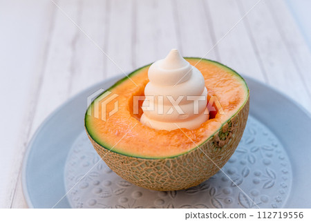 Soft serve ice cream on melon Melon Soft 112719556