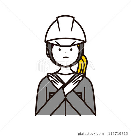 Illustration material of the upper body of a Japanese female office worker working at a construction site showing prohibition 112719813