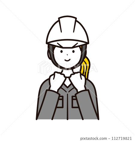 Illustration material of the upper body of a happy Japanese female office worker working at a construction site Illustration material of the upper body of a happy Japanese female office worker working at a construction site 112719821