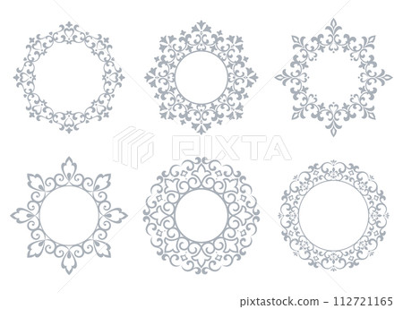 Set of decorative frames Elegant vector element for design in Eastern style, place for text. Floral gray and white borders. Lace illustration for invitations and greeting cards Set of decorative frames Elegant vector element for design in Eastern style, place for text. Floral gray and white borders. Lace illustration for invitations and greeting cards 112721165