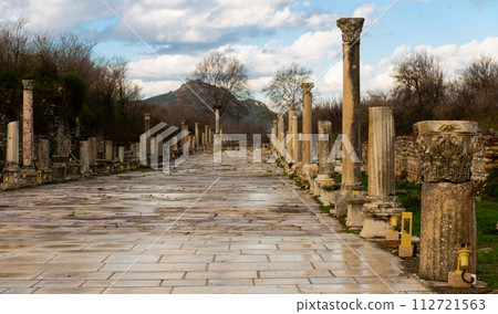 Ruins of Arcadian or Harbor Street of in ancient Ephesus, Turkey 112721563