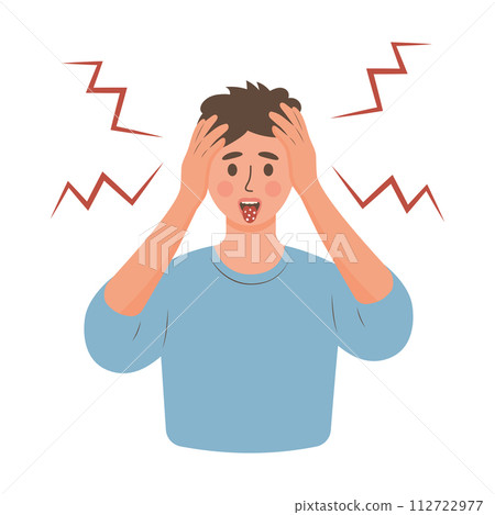 Man with stomatitis in mouth. Diseases of oral cavity. Candidiasis in boy. Man with stomatitis in mouth. Diseases of oral cavity. Candidiasis in boy. 112722977