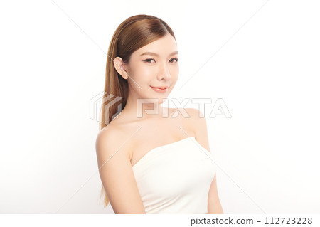 Beautiful young asian woman with clean fresh skin on white background, Face care, Facial treatment, Cosmetology, beauty and spa, Asian women portrait. Beautiful young asian woman with clean fresh skin on white background, Face care, Facial treatment, Cosmetology, beauty and spa, Asian women portrait. 112723228