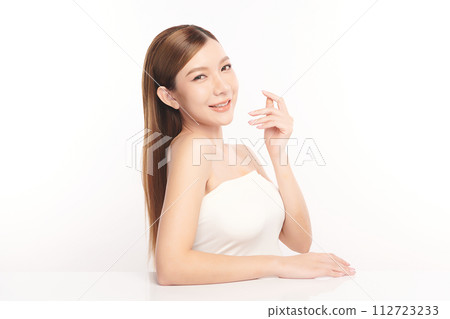 Beautiful young asian woman with clean fresh skin on white background, Face care, Facial treatment, Cosmetology, beauty and spa, Asian women portrait. Beautiful young asian woman with clean fresh skin on white background, Face care, Facial treatment, Cosmetology, beauty and spa, Asian women portrait. 112723233