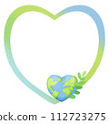 Green and blue vibrant heart shape frame with hearts shape earth with a branch of leaves 112723275