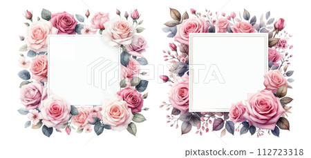 Watercolor illustration material set of pink rose frame Watercolor illustration material set of pink rose frame 112723318