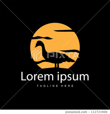 Vector illustration duck logo design black silhouette animal swan poultry farm simple minimalist 112723400