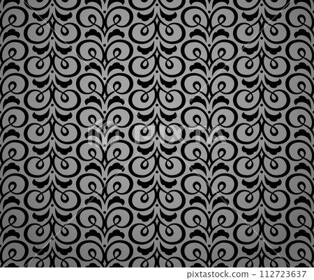 Flower geometric pattern. Seamless vector background. Black and gray ornament. Ornament for fabric, wallpaper, packaging. Decorative print 112723637