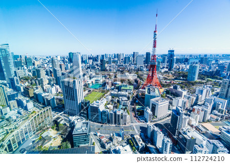 東京、東京鐵塔及大城市景觀影像 東京、東京鐵塔及大城市景觀影像 112724210