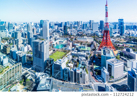 東京、東京鐵塔及大城市景觀影像 東京、東京鐵塔及大城市景觀影像 112724212