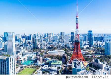 東京、東京鐵塔及大城市景觀影像 東京、東京鐵塔及大城市景觀影像 112724213