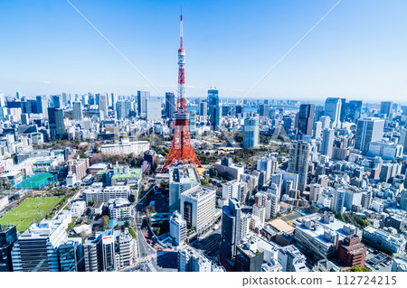 東京、東京鐵塔及大城市景觀影像 東京、東京鐵塔及大城市景觀影像 112724215