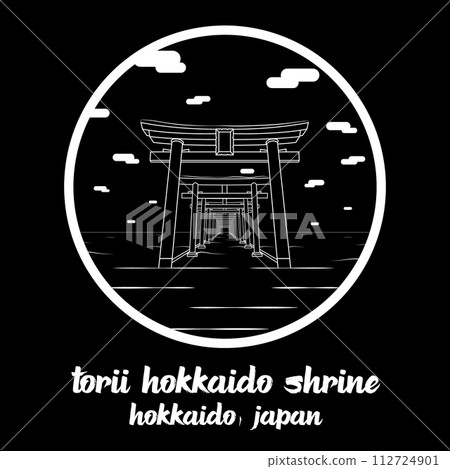 Circle Icon Torii Hokkaido Shrine. Vector illustration Circle Icon Torii Hokkaido Shrine. Vector illustration 112724901