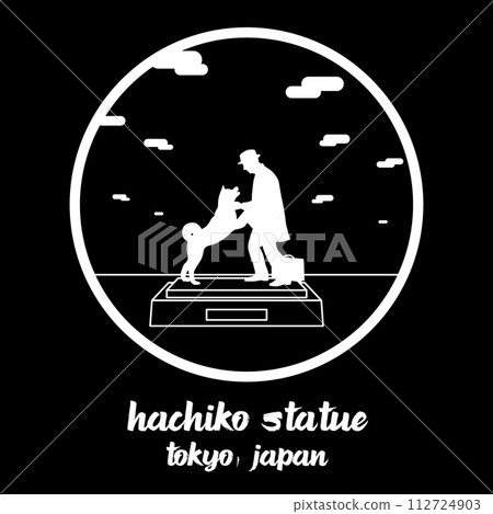 Circle Icon Hachiko Statue. Vector illustration 112724903