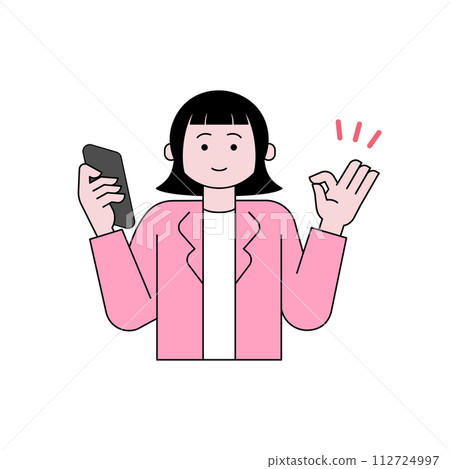 A woman operating a smartphone with a smile A woman operating a smartphone with a smile 112724997