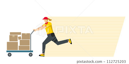 Illustration of an 8th grade Caucasian woman carrying luggage on a trolley Speed line background Flat design Delivery transportation Courier logistics Illustration of an 8th grade Caucasian woman carrying luggage on a trolley Speed line background Flat design Delivery transportation Courier logistics 112725203