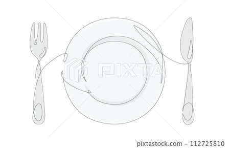 盤子和餐具一筆畫圖 112725810