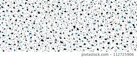 Terrazzo ceramic tile pattern of grey dark and blue marble stone mosaic, vector background. Terazzo or terrazo floor with broken marble stones and ceramic pieces texture in abstract geometric shapes 112725906