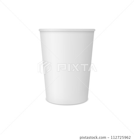 Realistic coffee paper cup or mug mockup of cardboard, vector plastic package for drinks. Coffee cup or white paper mug for hot or cold drinks or soda beverage and disposable takeaway drinkware 112725962