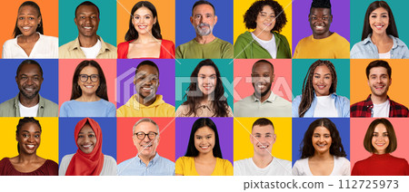 A vibrant collage of smiling faces, showcasing a rich tapestry of human diversity 112725973