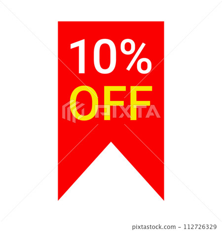 red 10 percent discount label on white background 112726329