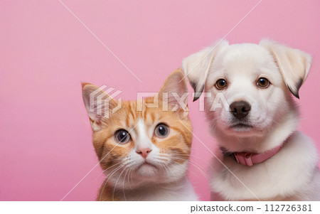 cat and dog, love your pet day, banner, greeting card, social media, pink background cat and dog, love your pet day, banner, greeting card, social media, pink background 112726381