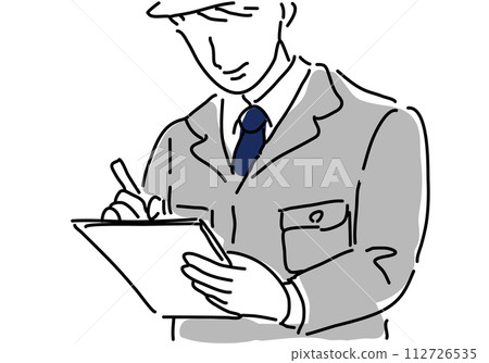 Businessman filling out documents on site Businessman filling out documents on site 112726535