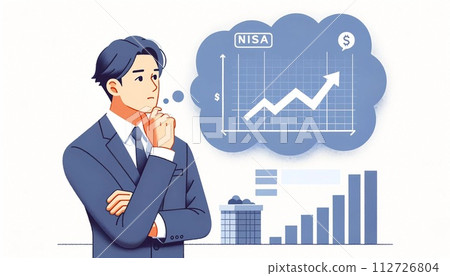 Illustration of a man thinking about starting NISA Illustration of a man thinking about starting NISA 112726804