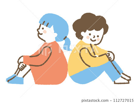 Boy and girl sitting back to back_color 112727015